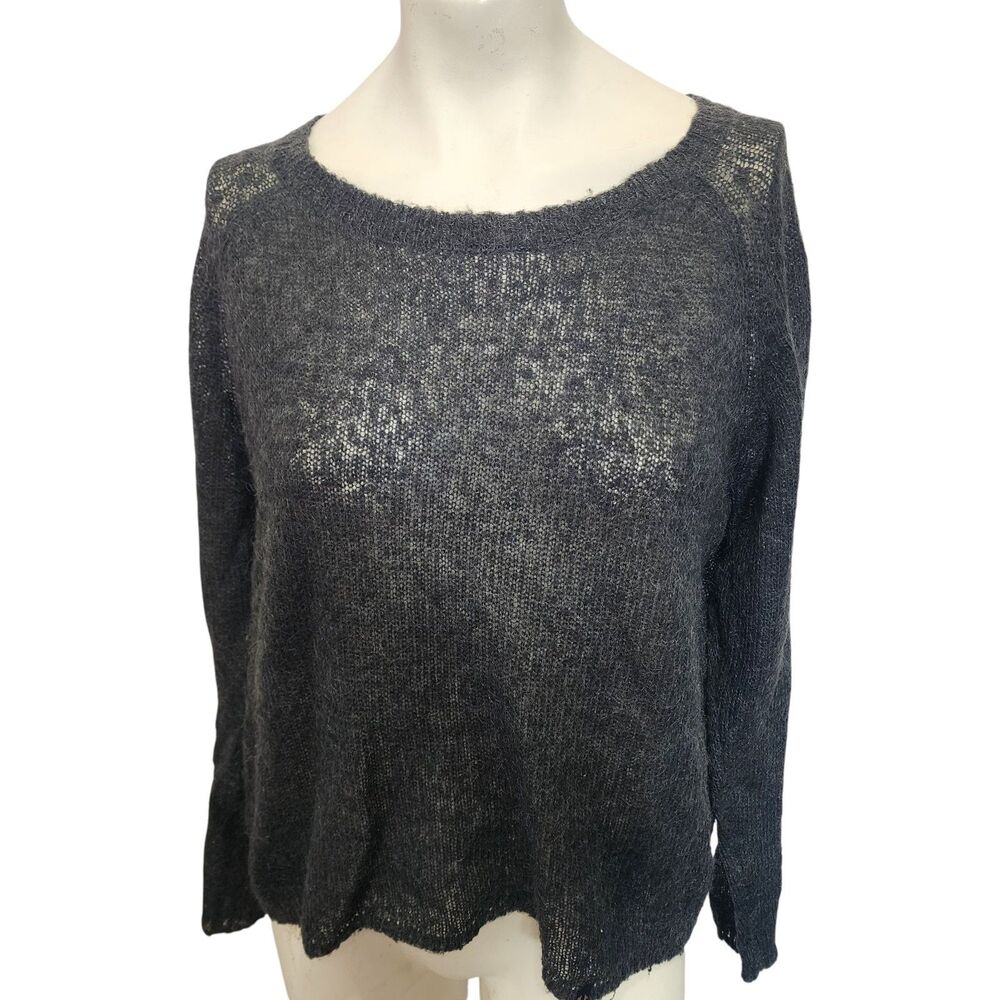 True Religion Sweater Womens S Black Open Knit Sheer Lightweight Pullover‎ Top
